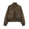 ZA Europa Transfronteiriça Comércio Exterior Roupas Femininas AliExpress Mais Vendido Moda Francesa Jaqueta Corta-vento Bomber Gola Alta Canelada