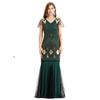 Comercio Exterior Amazon Ropa Europea y Americana para Mujer Vestido Bordado a Mano con Lentejuelas y Cuentas Vestido Largo de Escenario Atuendo de Performance de los Años 1920