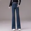 Jeans personalizados de cintura alta para mujer, primavera y otoño, adelgazantes, microcampana, elásticos, ajustados al cuerpo, para ir al trabajo, retro, versátiles, talla grande, largos