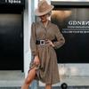 Bai Fen Zhi YiComercio Transfronterizo Principios de Otoño Moda Europea y Americana Ropa para Mujer Vestido de Manga Larga con Solapa Estampado de Leopardo para Mujer como Ropa Interior