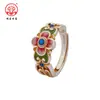 Anillo de recogida de flor de noche de Plata 999.9 para pie Anillo ajustable de esmalte chino para regalo del Día de la Madre