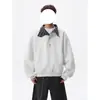 Sudadera de alta gama estilo americano, corte limpio, peso pesado, con botones para hombre, marca de moda otoñal, holgada, con cuadros, retazos, cuello alto, chaqueta