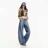 Jeans anchos de pierna ancha lavados para mujer, estilo moda callejera americana, color Naranja Juvenil #, corte holgado, adelgazantes, favorecedores, pantalones de pierna curva únicos y versátiles
