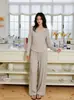 (Bunai VIP) Conjunto de pijama de três peças com design original para outono e inverno, com mangas compridas e calças compridas, moderno para mulheres, pode ser usado fora de casa
