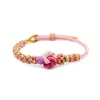 Pulsera de nudo de melocotón rosa de ocho hebras tejida a mano pulsera de nudo Mandala cuerda con cuentas ponibles joyería Pulsera trenzada sin costo