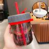 Vaso de agua pequeño y pequeño para niñas, vaso de color alto con tubo de pajita, vaso de plástico transparente portátil y sencillo para estudiantes de verano.