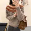 Suéter Retro Fair Isle 100% Lana para Mujer Otoño e Invierno 2026 Nuevo Estilo Holgado Engrosado Cálido Suéter de Punto Superior