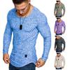 Tamanho europeu 2020 Verão novo tendência da moda Amazon cor sólida logo de couro gola redonda camiseta masculina de manga comprida T103