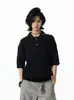 Camisa Polo Tricotada com Design de Nicho Retrô Americano Manga Curta Unissex Verão Tendência High Street Casual Tops