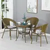 Conjunto de Mesa e Cadeira Pequena para Varanda de Três Peças Cadeira de Rattan Mesa de Café para Pátio Externo Combinação Cadeira com Encosto de Rattan Sintético para Terraço Externo