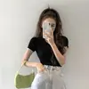Camiseta Blanca de Manga Corta con Cuello Polo para Mujer Verano Chic Francés Diseño de Nicho Top Corto Ajustado Tejido de Punto