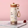 Nova Caneca Térmica Portátil Fofa com Alça de Aço Inoxidável 316 Grande Capacidade com Duplo Canudo para Beber Caneca de Água Conveniente Desenho Animado