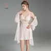 Kameixue Ropa de Dormir Sexy Estilo Puro Deseo Camisón de Encaje para Mujer Cintura Francesa Reveladora Conjunto de Satén Bata de Mañana Ropa de Casa 2337