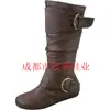 Botas Casuales de Media Pantorrilla con Hebilla y Punta Redonda, Estilo Preppy Europeo y Americano, Color Negro, Slip-On, Talla Grande para Mujer, Botas de Jinete