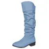 Botas de Jean Transfronterizas Apiladas Altas para Mujer Punta Fina Tacón Grueso Estilo Western Botas de Montar Plisadas Botas Largas Retro Botas de Mujer Venta al por Mayor