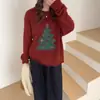 Suéter Pulôver Vermelho Árvore de Natal para Mulheres, Novo para Outono/Inverno 2026, Gola Redonda, Transfronteiriço, Top Feminino Solto e Casual