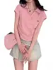 Camiseta de Verano de Algodón Puro de Manga Corta para Mujer Talla Grande, Diseñada con Cuello Polo, Corte Ajustado, Hombro Normal, Top Favorecedor