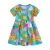 Vestido de Verano Nuevo Estilo Europeo y Americano para Niñas con Estampado de Animales de Dibujos Animados, Vestido de Princesa, Cuello Redondo, Algodón Tejido, Vestido Infantil de Manga Corta
