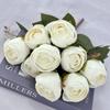 Nueva Rosa de boda artificial transfronteriza Rosa de té de 9 cabezas tela recubierta flor falsa hogar sala de estar mesa de centro arreglo floral de escritorio