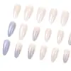 Uñas Vestibles de Longitud Media, Azul Niebla Hada Elegante, Uñas Almendradas de Longitud Media, Estilo Ins Europeo y Americano Esmalte de Uñas Removible