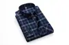 Camisa Masculina Retro Escovada de Algodão 100% Manga Longa para Jovens e Meia-Idade Casual Xadrez de Algodão Tamanho Grande Atacado Transfronteiriço