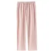 Pantalones de pijama de gasa de algodón puro para mujer para primavera y verano, Pantalones largos a cuadros simples para hombre, Pantalones holgados de talla grande para casa, Estilo fino