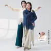 Camisa de Protección Solar para Danza Moderna, Estilo Unisex, Cuello de Solapa, Lazo Lateral, Manga Larga, Ropa Fluida para Práctica de Danza China Jazz