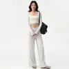 Top curto liso para mulheres, nova coleção primavera/outono 2026, cintura alta, modelagem solta, fluido, perna reta, como nuvem, levanta o quadril, calça pantalona