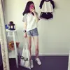 ¡En stock! Traje casual de verano con costuras y manga raglán para niña, traje deportivo, camiseta de manga corta, shorts cortos