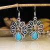 Rongyu ebay Nuevos Pendientes de Pera Gota de Agua Turquesa Pavo Real Pendientes Europeos y Americanos Exagerados Plata Tibetana Diamante Pendientes Pendientes