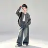 Conjunto de Cardigan de Punto Otoño para Niñas y Pantalones de Pierna Ancha 2026 Nuevo Estilo Niños Grandes Estilo Coreano Elegante Top de Punto Conjunto de Dos Piezas