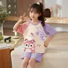 Pijama Infantil de Verão, Shorts de Manga Curta para Meninas, Roupa Externa Fina e Fofa de Desenho Animado para Meninas de Meia-Idade e Mais Velhas Conjunto de Roupas para Casa