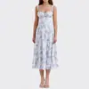 2026 Amazon Sitio Independiente Ropa Europea y Americana para Mujer Nuevo Floral Cuello Cuadrado Sexy Abertura Dobladillo Amplio Vestido de Primavera para Mujer