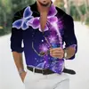 Camisa Estampada Abstrata com Arte Degradê Nova 2024 Para o Dia a Dia Primavera Verão Camisa de Manga Longa Dobrável