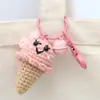 Pingentes de Boneca Crochê Feitos à Mão, Enfeites de Sorvete Crochê com Lã, Pingentes de Chaveiro Tricotados, Acessórios para Bolsa