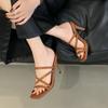 Zapatos de Tacón Alto con Punta Abierta, Venta al por Mayor Transfronteriza, Estilo Europeo y Americano, Simples y Cómodos, Tira Cruzada con Punta Cuadrada, Pantuflas de Tacón Alto Talla Grande para Uso en Exteriores