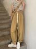 Pantalones Cargo Blanco Roto para Mujer Verano y Otoño Cintura Alta Lavado Fermentado Algodón Estilo Japonés Sueltos Linterna Zanahoria Casuales Rectos Pierna Ancha