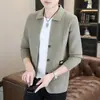 Novo Cardigan de Malha Masculino com Gola Lapela para Primavera e Outono para Comércio Exterior, Simples, Moderno, Casual, Cor Sólida Roupas Masculinas