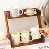 Estante de Almacenamiento para Tazas Caja de Almacenamiento de Escritorio con Cajón Organizador de Artículos de Oficina Taza de Té Juego de Té Estante de Exhibición de Madera Maciza