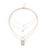Colar de borboleta personalizado de três cores transfronteiriço, corrente de suéter multicamadas, moda europeia e americana, colar de liga retrô com diamantes