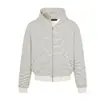 Sudadera con capucha y cremallera de forro polar Magic Bear para otoño e invierno, estilo retro americano, corte holgado cuadrado, sudadera con capucha a rayas casual