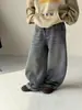 Jeans de Pierna Ancha Lavados Desgastados de Corte Relajado Estilo Coreano para Niños Medianos y Mayores Niños y Niñas Ropa Infantil Otoño/Invierno