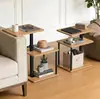 Mesa Auxiliar Ajustable Estilo Nórdico Personalizada con Arte en Hierro y Madera, Estantes de Almacenamiento Multinivel para Sala de Estar y Dormitorio, Mesa de Café Pequeña para Espacios Estrechos