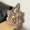 Bolso de Gran Capacidad para Mujer, Lindo Bolso de Hombro de Oso, Bolso de Lona Casual y Versátil, Bolso Tote para Desplazamiento de Estudiante Universitario