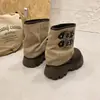 Botines de lona para mujer, estilo retro, con hebilla, suela gruesa, antideslizantes, nuevos para otoño, versátiles, de altura media hasta la pantorrilla, elegantes