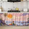 Cortina para Armário de Sala de Estar com Design de Pintura de Paisagem, Tipo de Trilho Adesivo Sem Furos, Inclui Trilho Deslizante, Cortina de Armário à Prova de Poeira e Decorativa