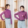 Celebridad de Internet Color Caramelo Malla Perspectiva Manga Larga Camiseta Base para Mujer Nueva Combinación Total Color Sólido Holgada Estilo Puño Dobladillo
