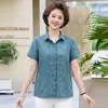 Camisa de Algodón Puro de Manga Corta Nueva de Mamá Verano 2026, Ropa Casual Nueva para Mujeres de Mediana Edad y Mayores, Tops Elegantes para Señoras Mayores
