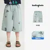 Shorts Infantis Pudding Haru 2026 Verão Novo Estilo Calça Capri Jeans para Meninas com Design de Bordado de Desenho Animado