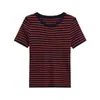 Marca Z Comercio Exterior Transfronterizo Stock Listo Estilo Europeo y Americano Ropa para Mujer 2026 Primavera Nuevo Top de Punto Rayado de Manga Corta